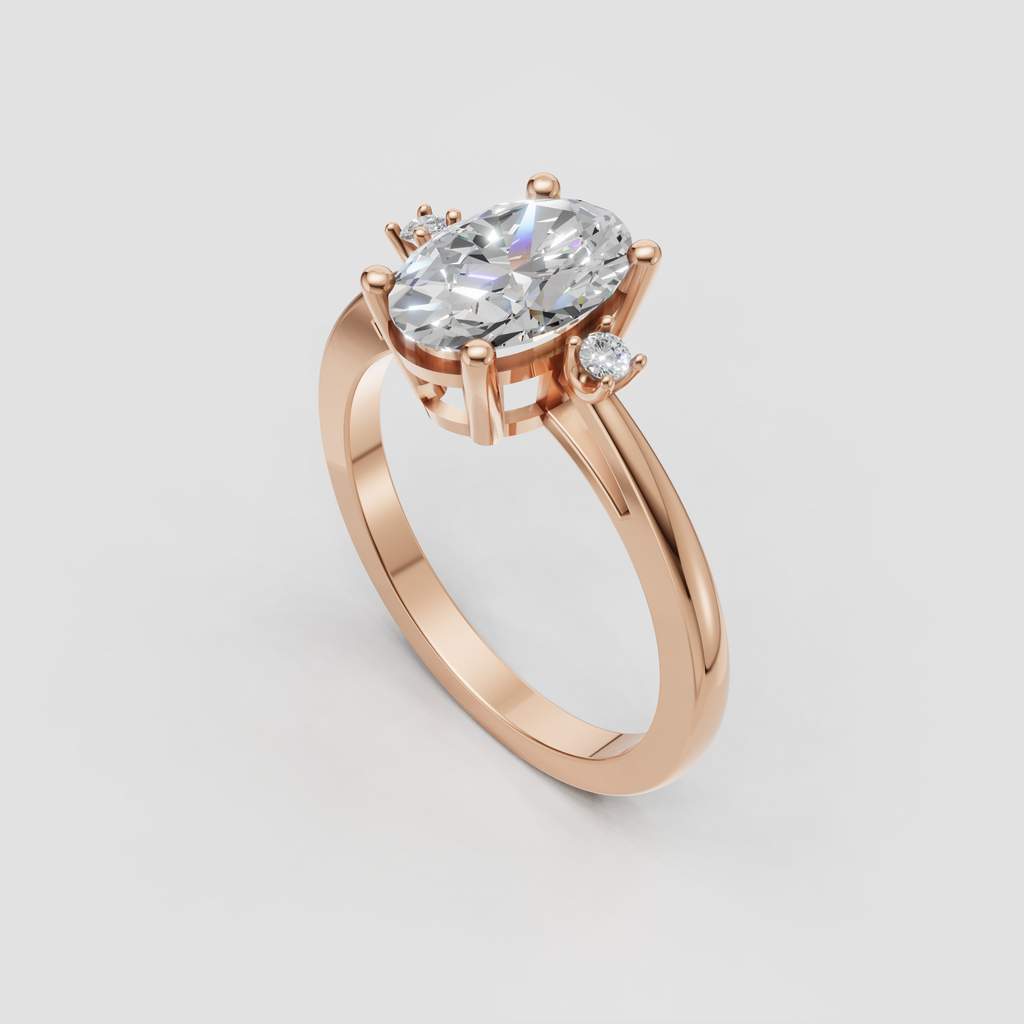 Polished yellow gold oval engagement ring with six-prong setting