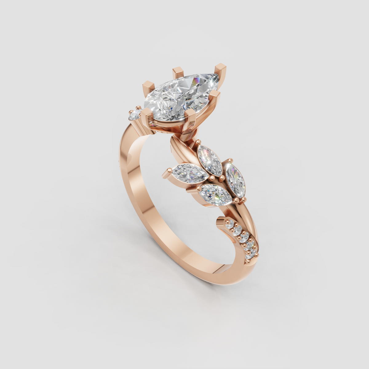 Floral inspired pear diamond solitaire ring in polished gold