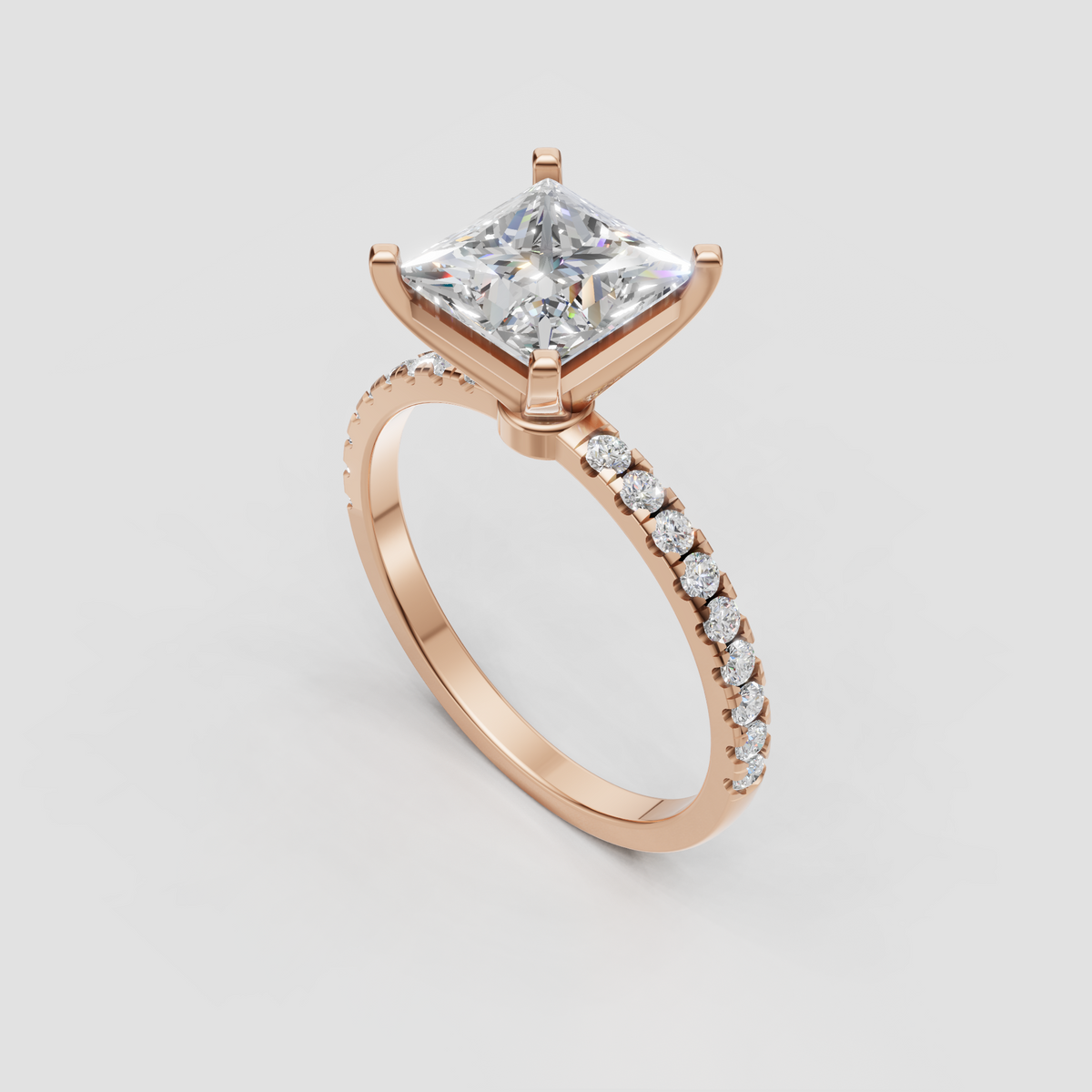 Elegant princess cut diamond ring with elevated solitaire setting