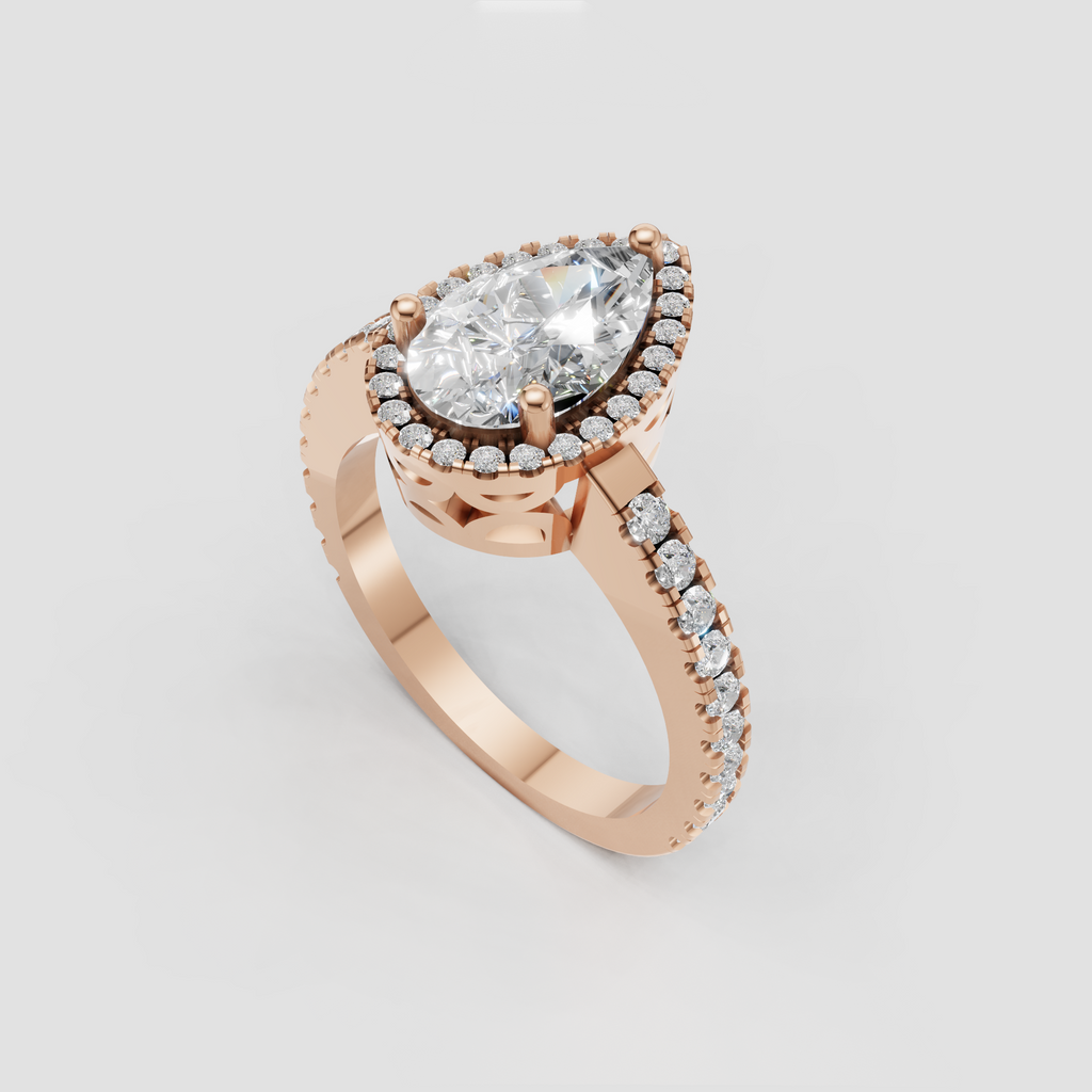 Pear diamond engagement ring with pave set shoulder stones