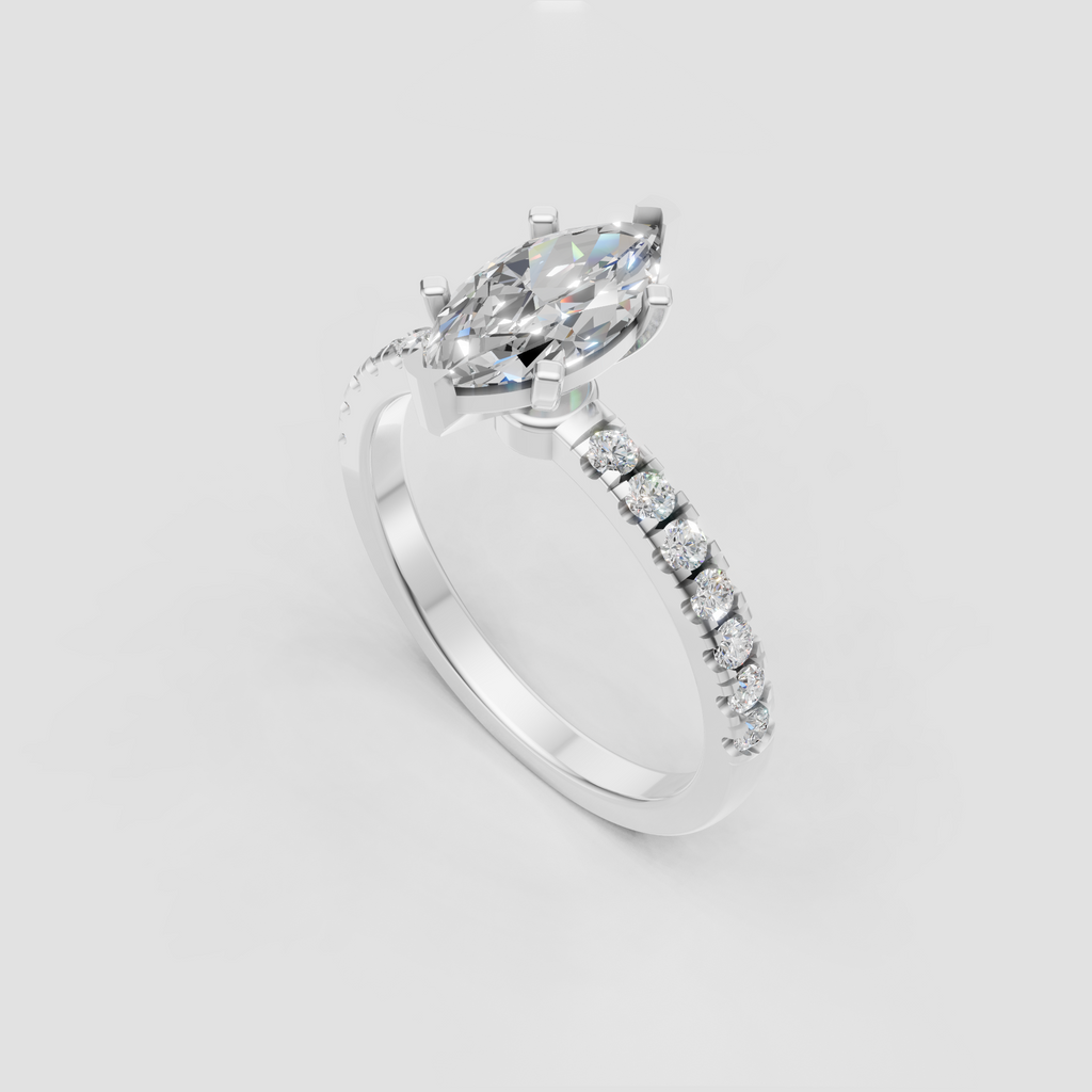 Marquise Diamond Cathedral Shared-Prong Engagement Ring