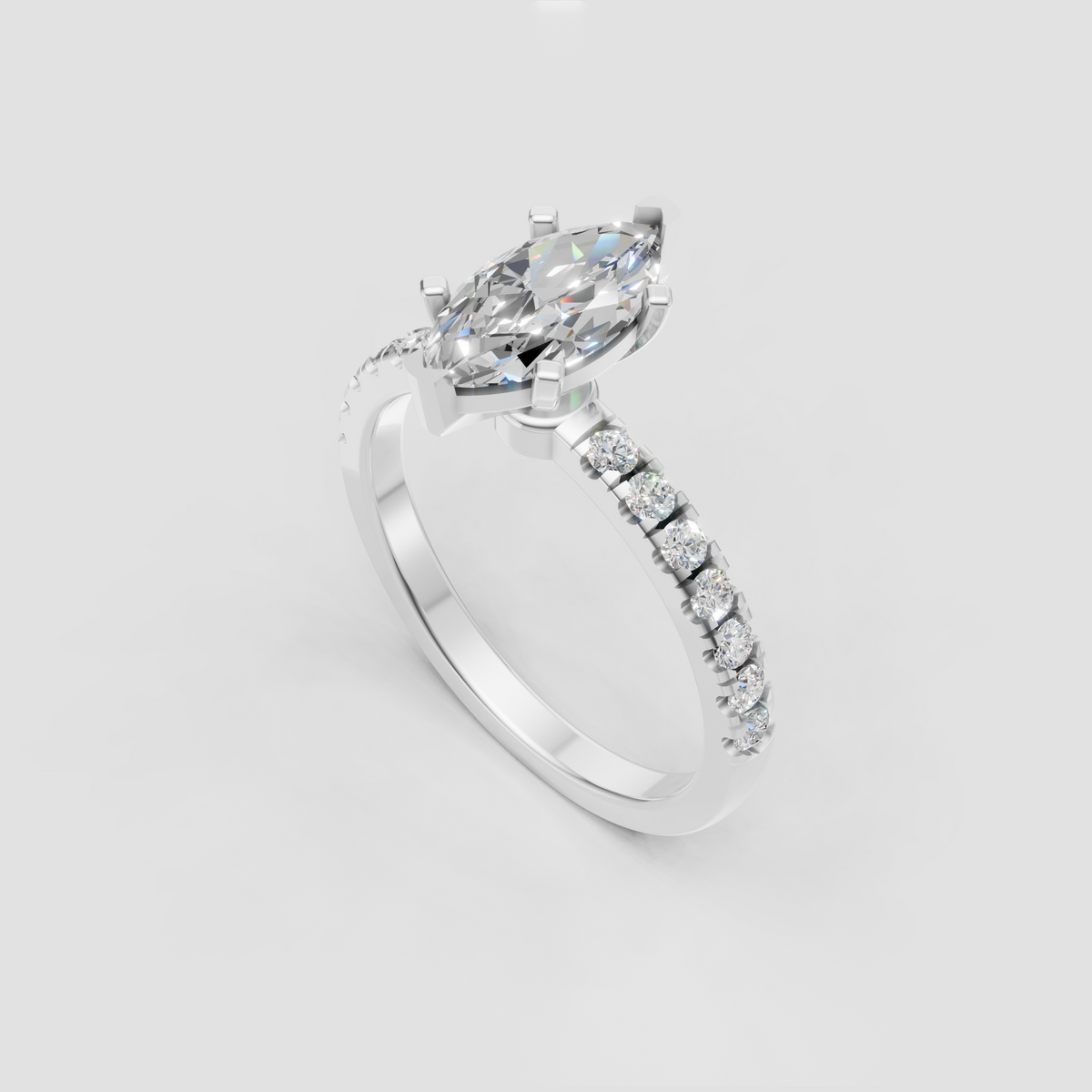 Marquise Diamond Cathedral Shared-Prong Engagement Ring