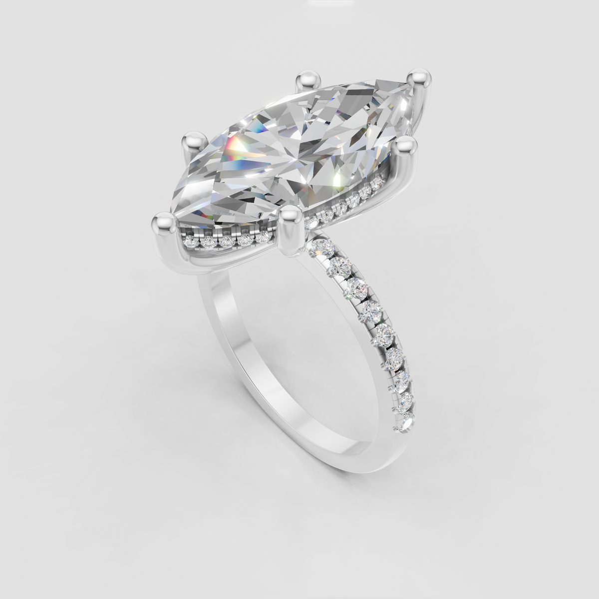 Marquise engagement ring featuring an elongated center stone