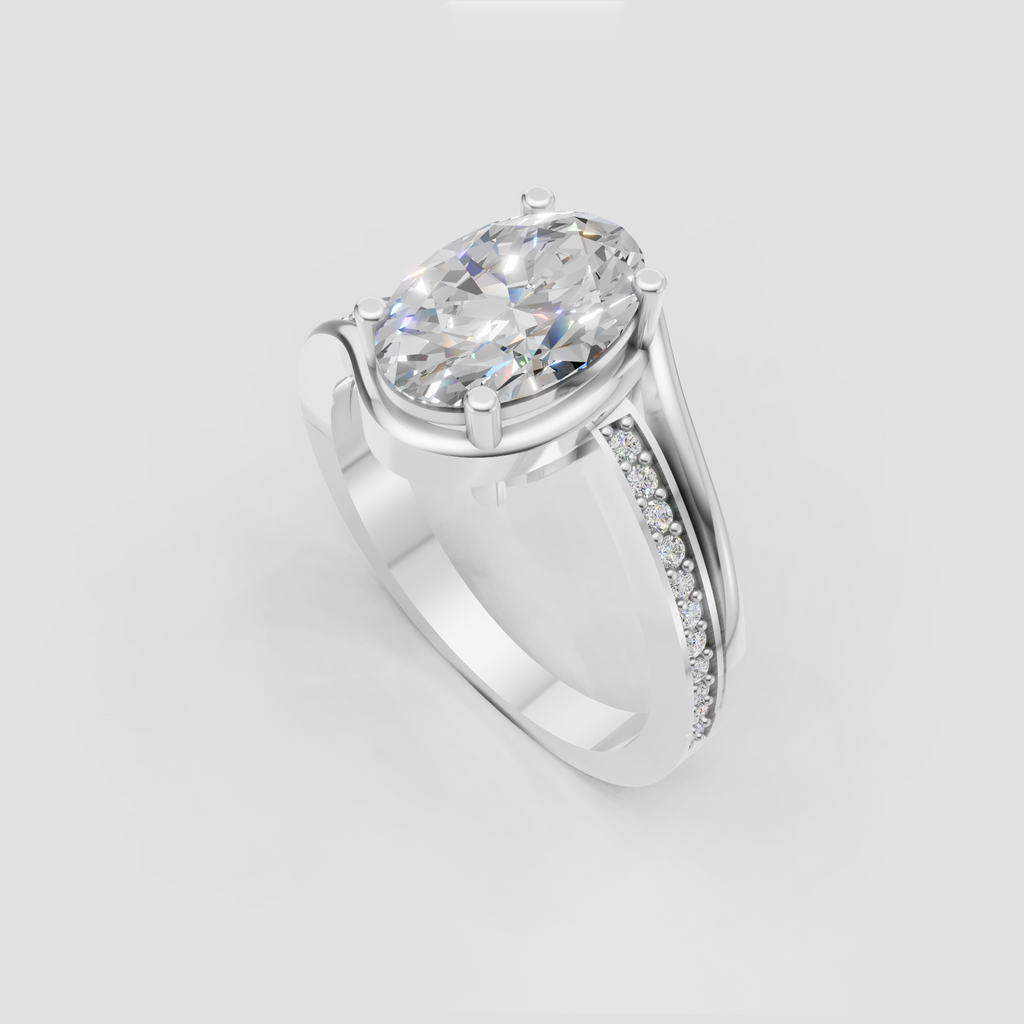 Split shank oval diamond engagement ring in gold