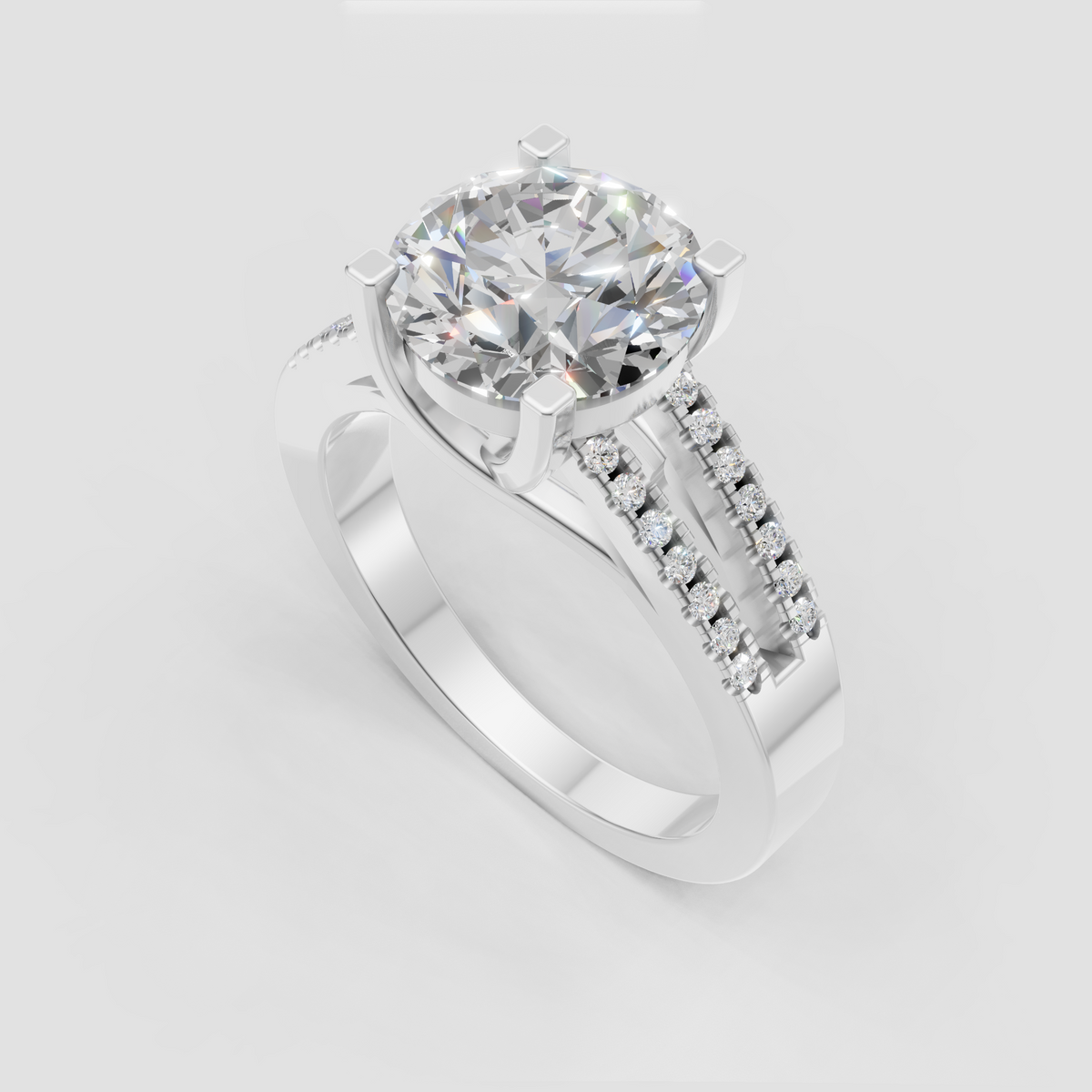 Modern round cut diamond engagement ring in polished yellow gold