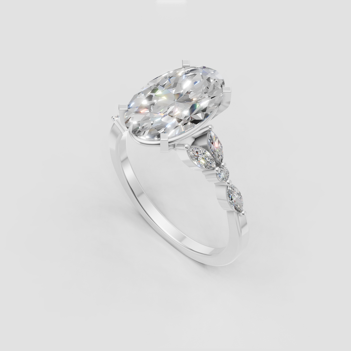 Luxury oval cut diamond ring with diamond-accented shoulders