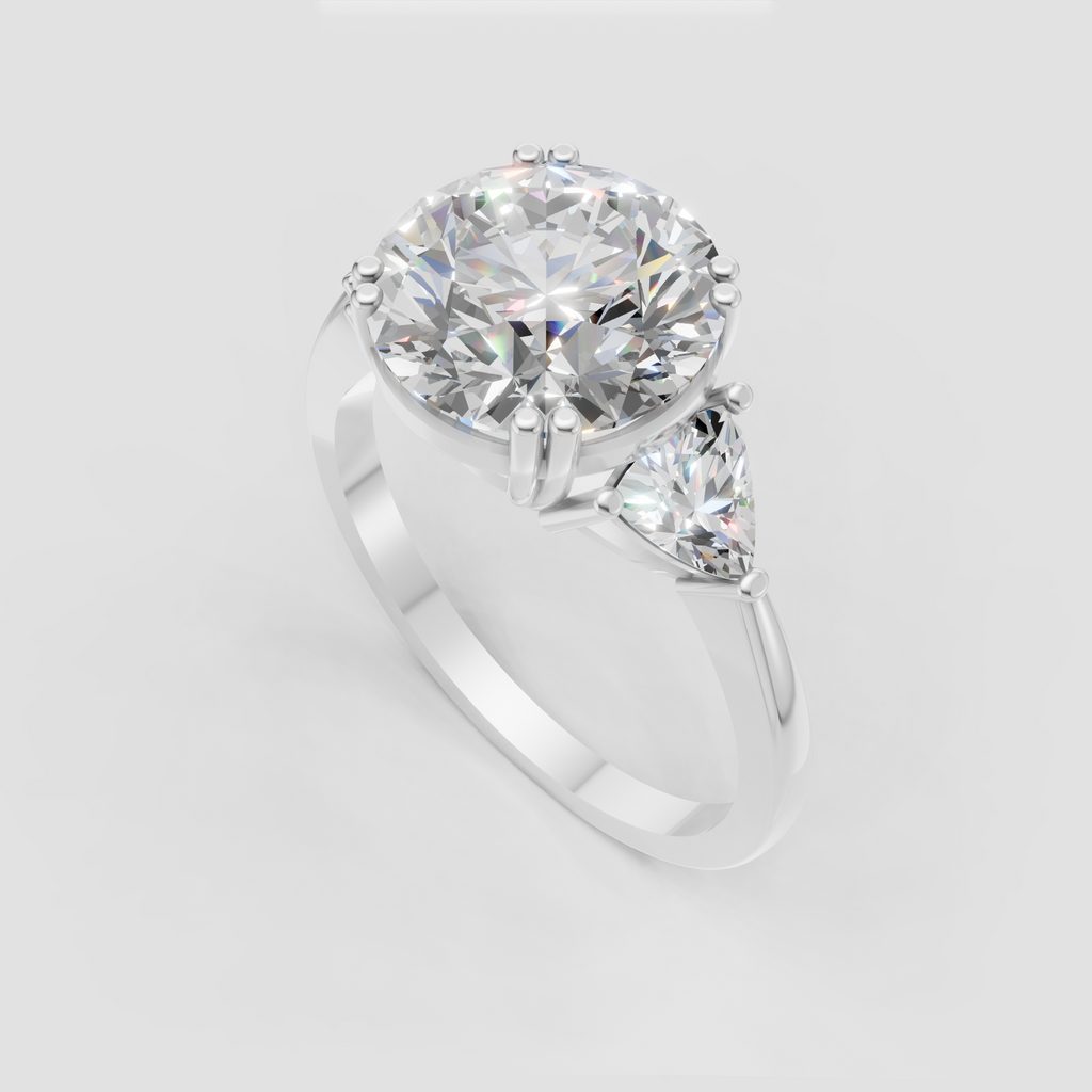 Luxury yellow-gold three-stone engagement ring with round center