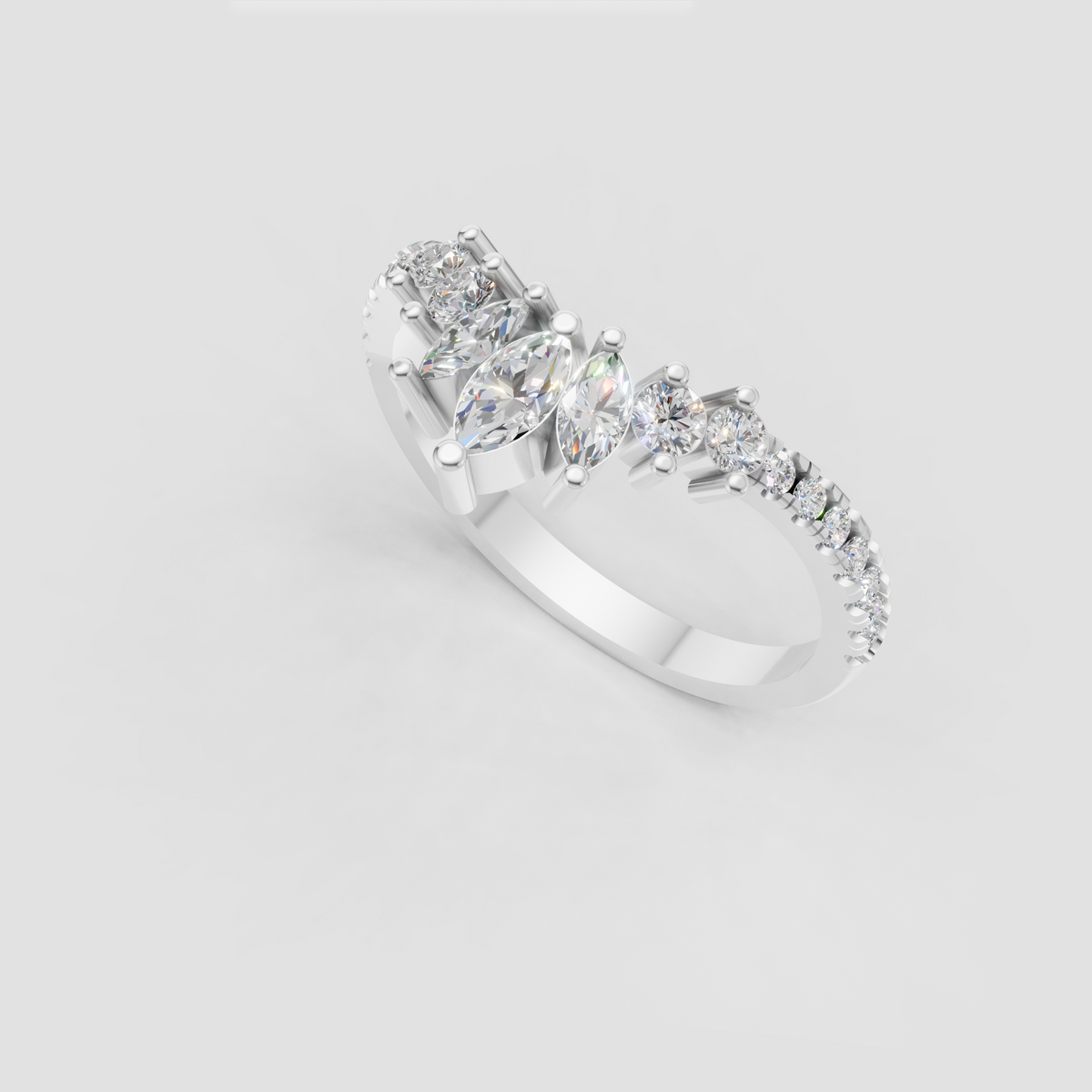 Yellow gold wedding band with marquise diamonds