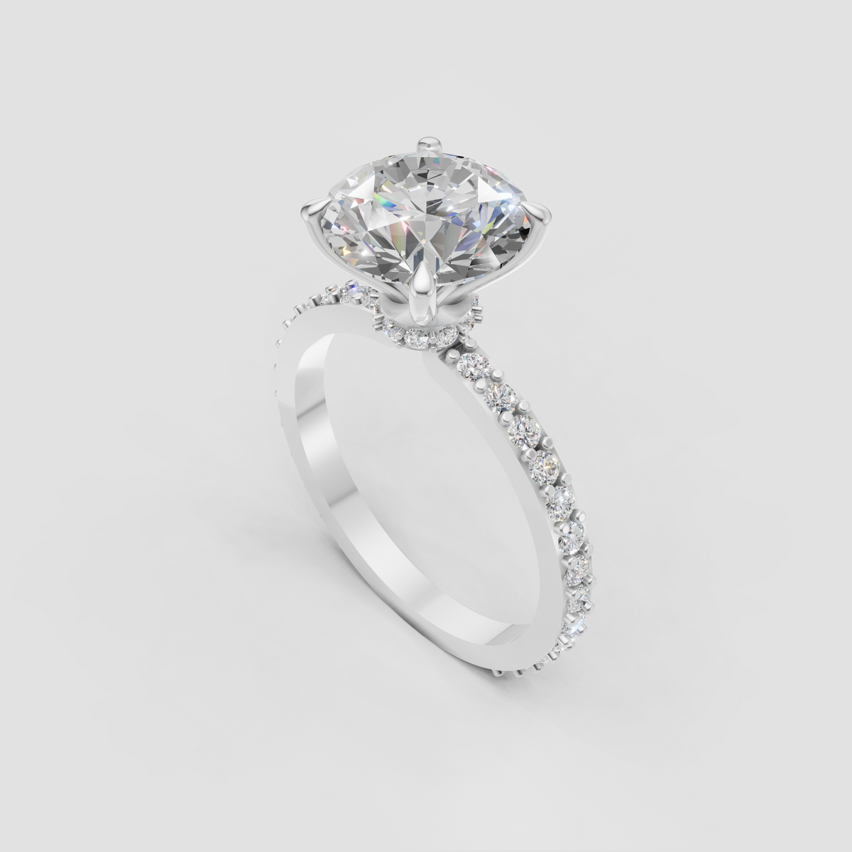 Luxury round cut diamond solitaire ring with hidden halo detail