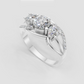 Luxury round diamond three stone ring with curved shoulders