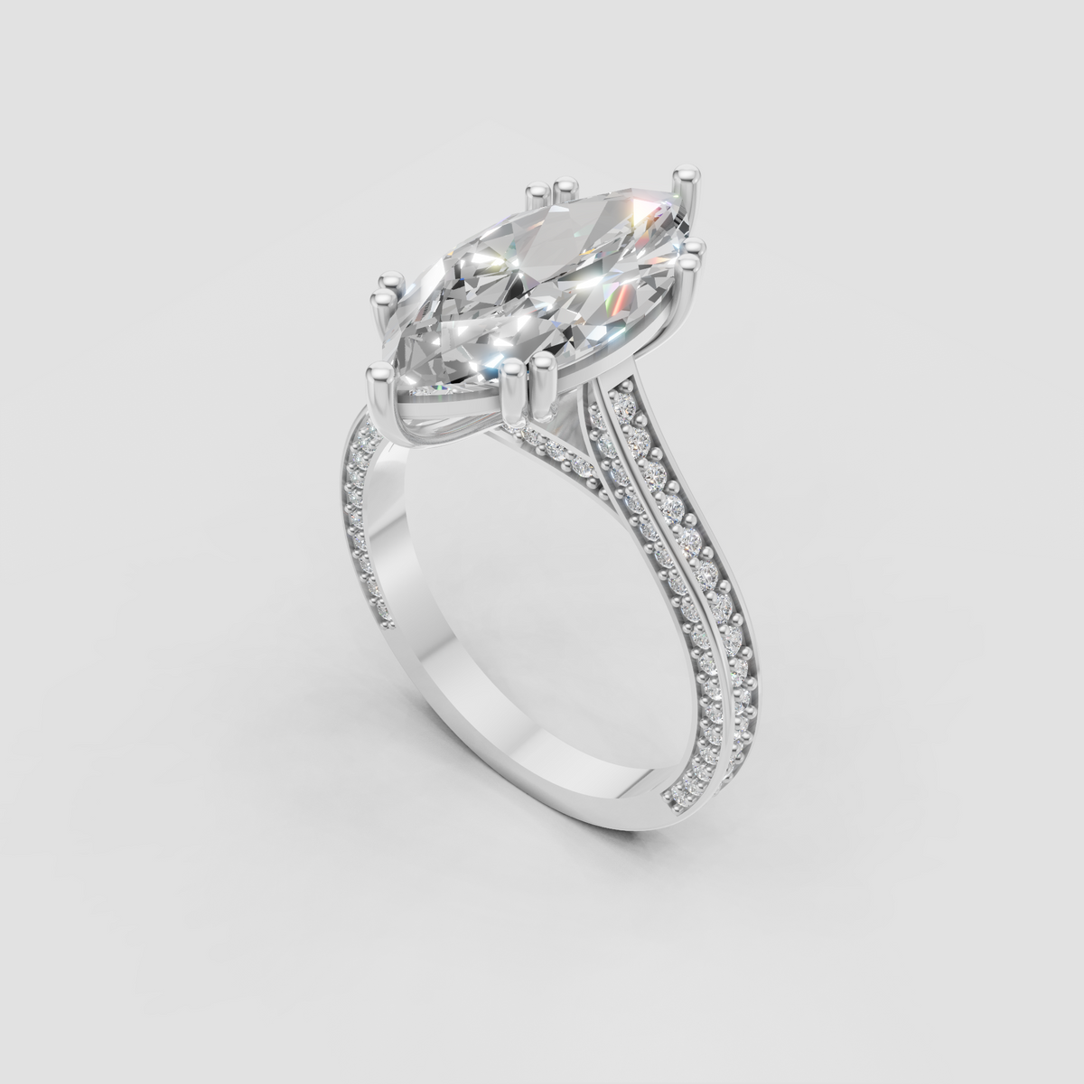 Marquise canter Diamond secured by elegant rounded prongs