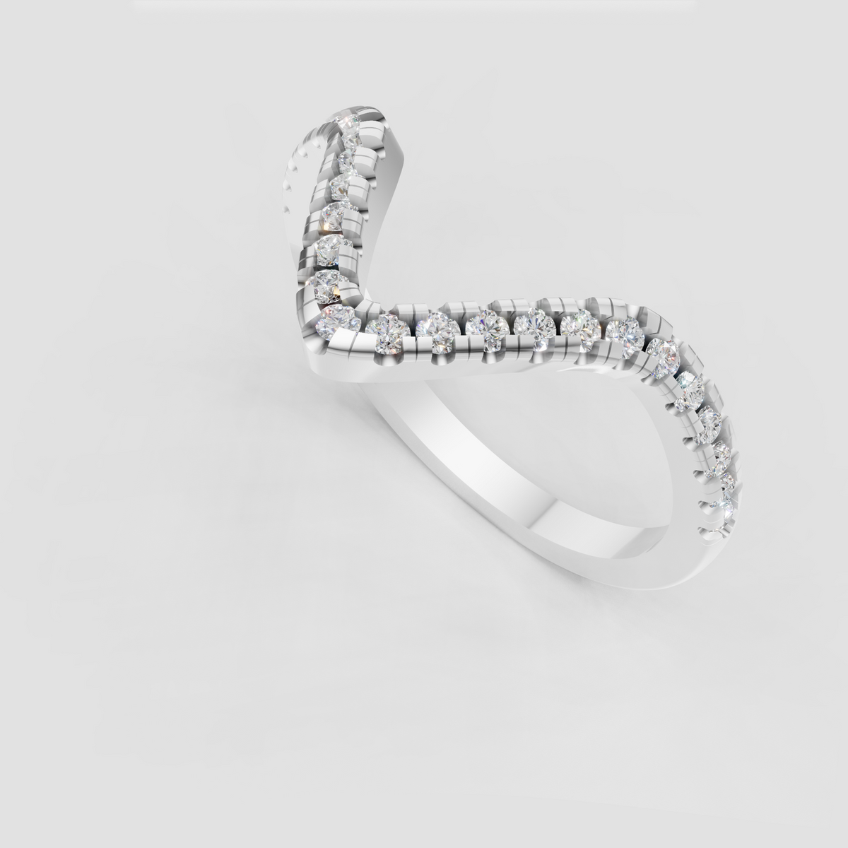 Round brilliant diamond chevron ring with polished gold band