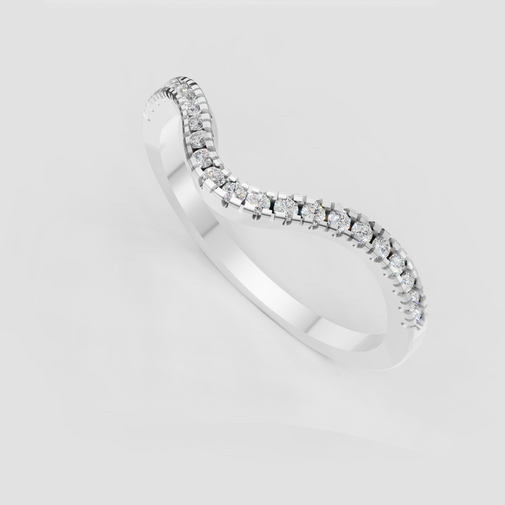 Contoured bridal band with round diamonds and textured edges