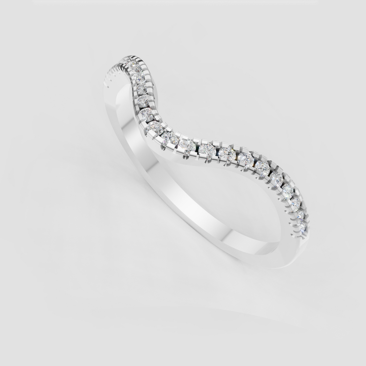 Contoured bridal band with round diamonds and textured edges