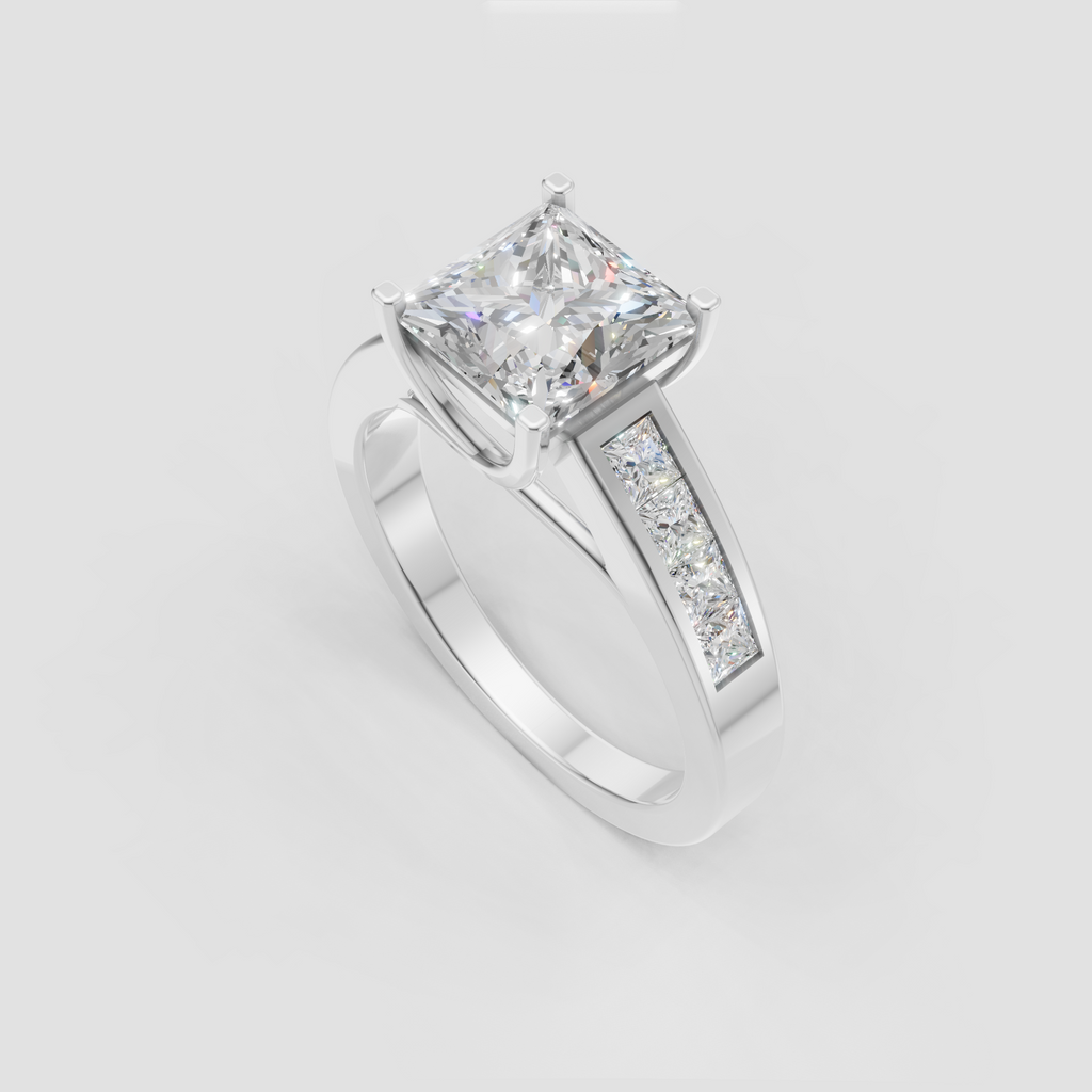 Princess cut engagement ring with prong set center stone