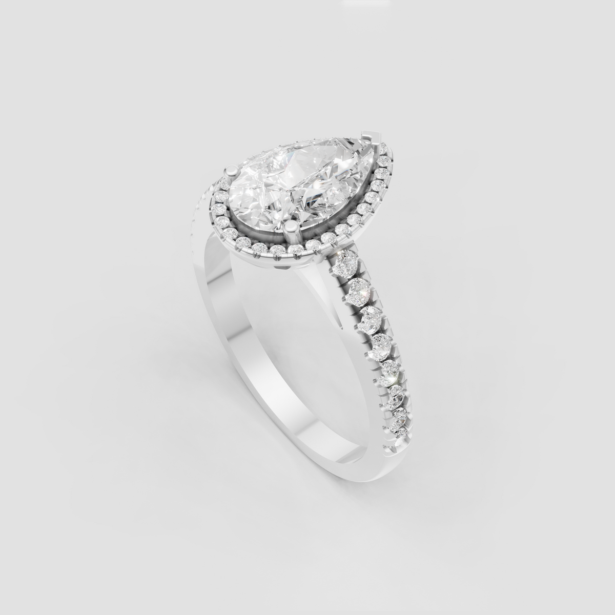 Luxury pear shaped diamond engagement ring in polished yellow gold