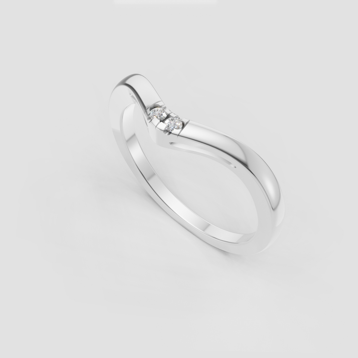 Sculptural V-shaped yellow gold ring with two curved diamonds