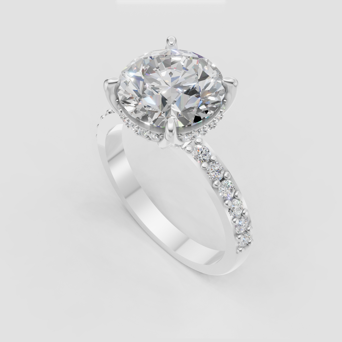 Round cut engagement ring featuring a polished twisted band