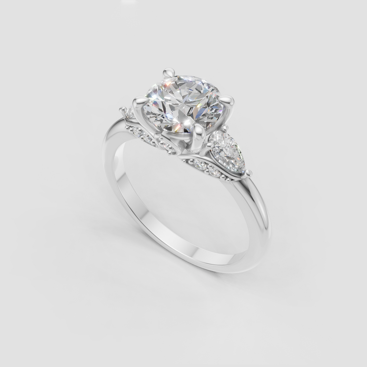 Elegant three stone engagement ring with polished yellow gold band