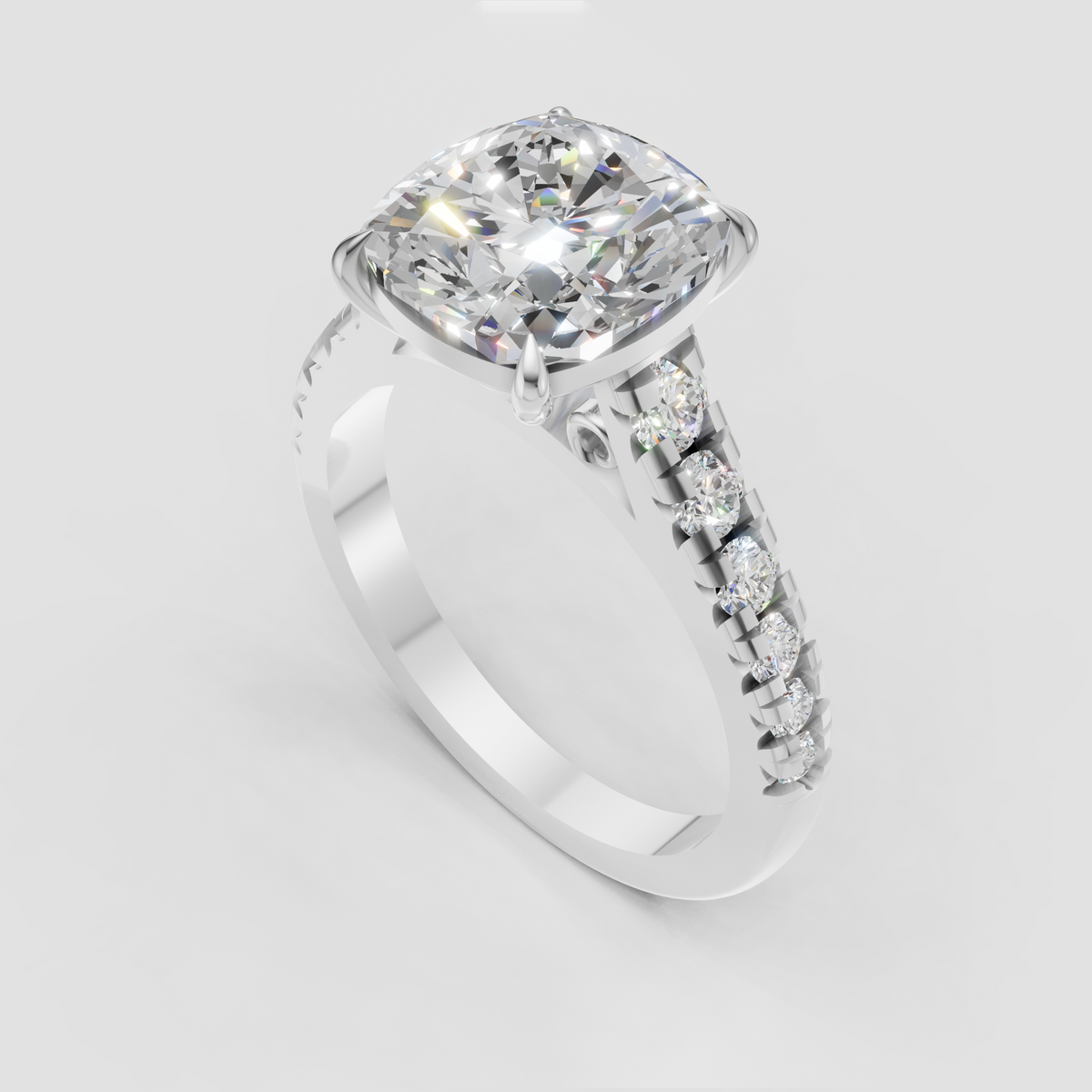 Four-prong cushion cut diamond ring with yellow gold band
