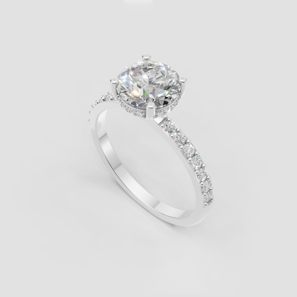 Polished yellow gold engagement ring with round brilliant center stone
