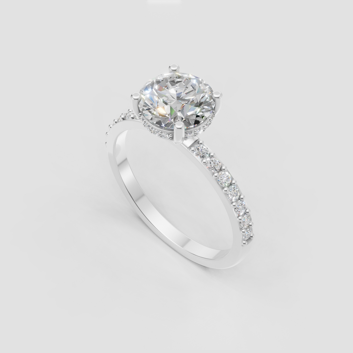 Polished yellow gold engagement ring with round brilliant center stone