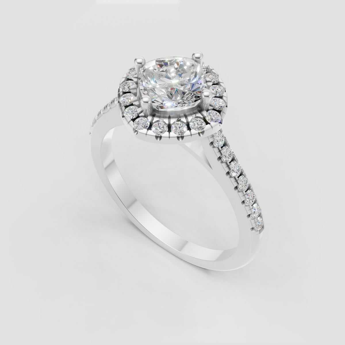 Cushion cut diamond engagement ring with polished yellow gold band