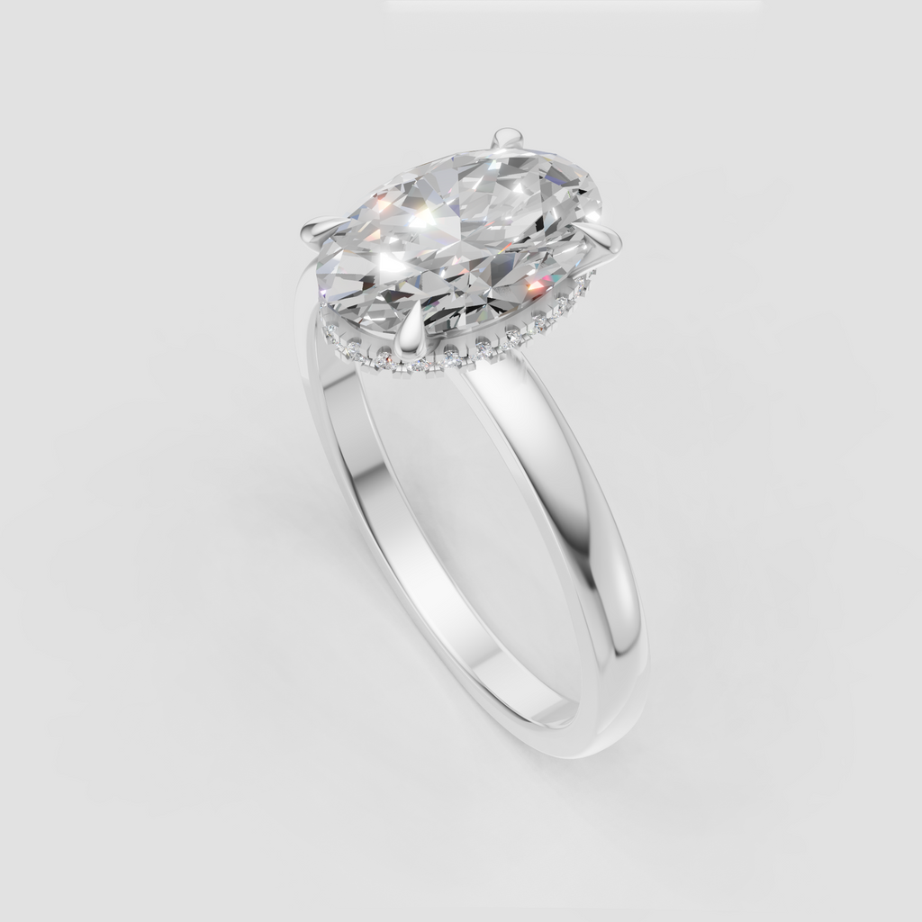 Oval shaped diamond solitaire ring with classic prong setting