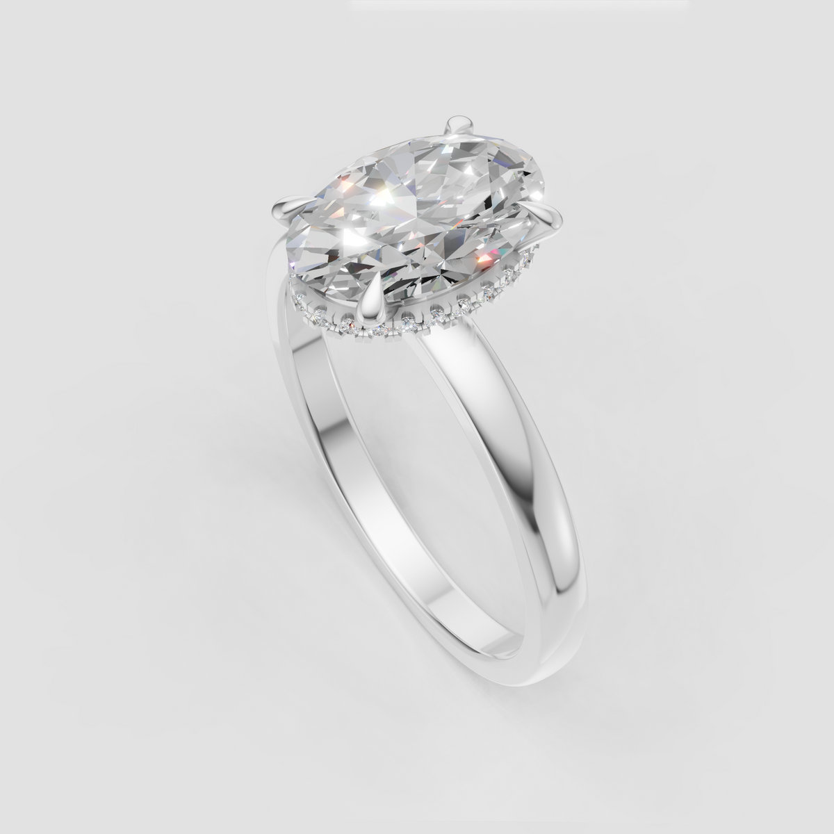 Oval shaped diamond solitaire ring with classic prong setting