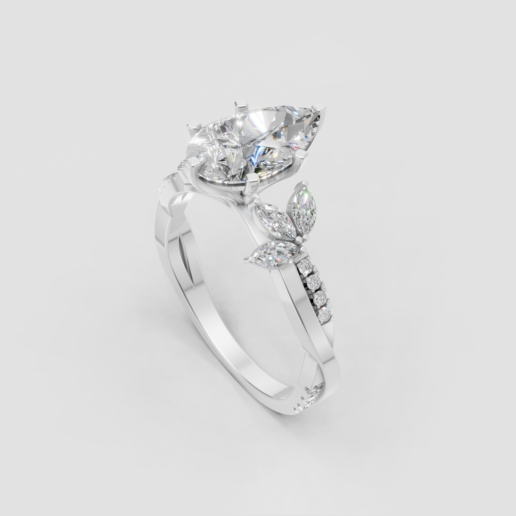 Elegant pear shaped diamond engagement ring with twisted band