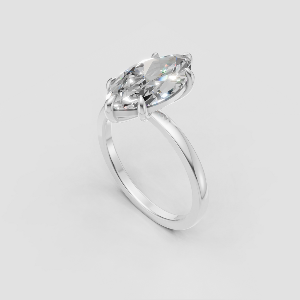 Six-prong marquise diamond ring with sleek yellow gold band