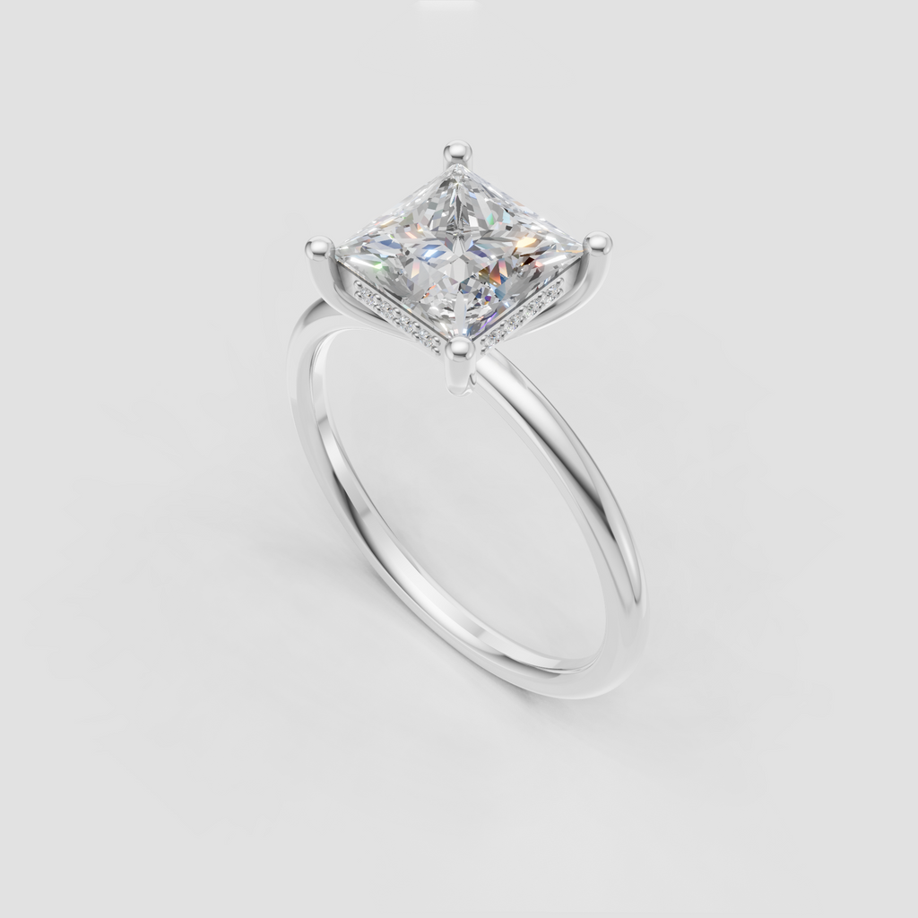 Luxury princess cut diamond solitaire engagement ring crafted in polished yellow gold