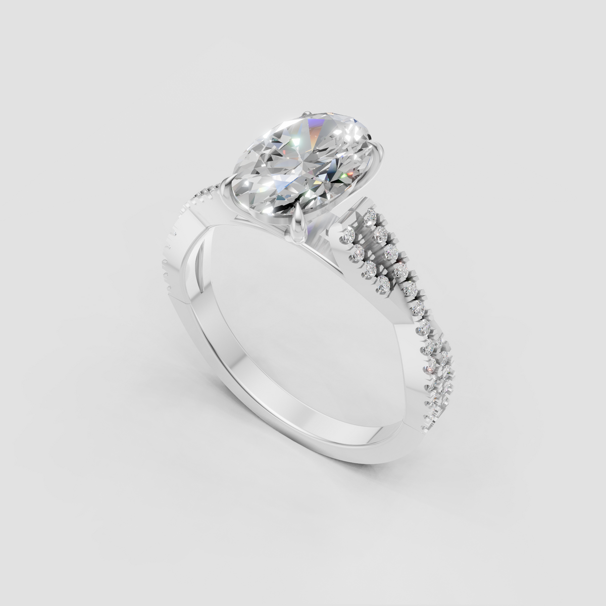 Pear shaped center diamond ring with pavé diamond shoulders