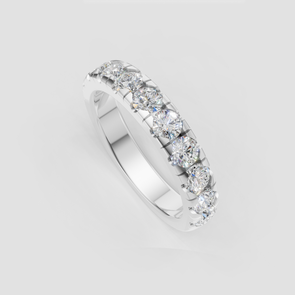 Elegant round diamond anniversary band with open prong detailing
