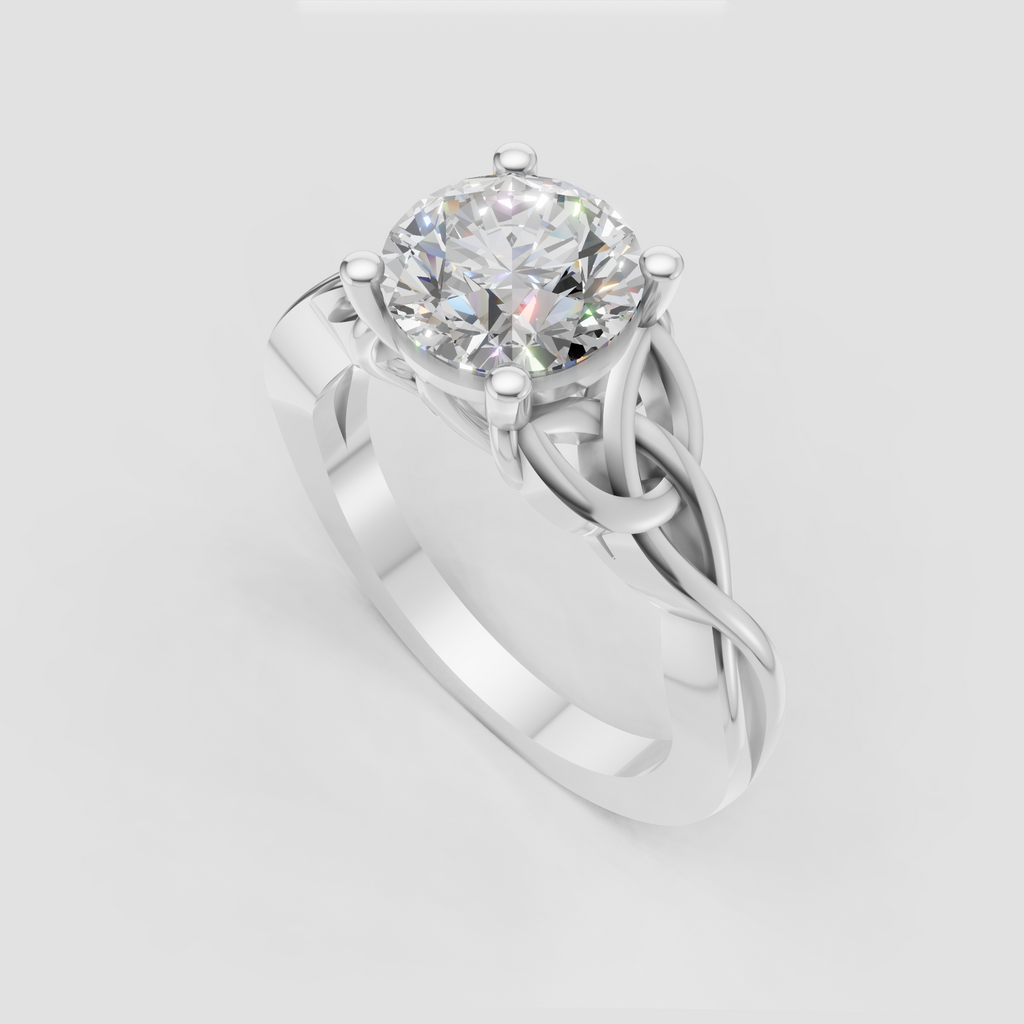 Four-prong round diamond ring with intricate vintage gold setting