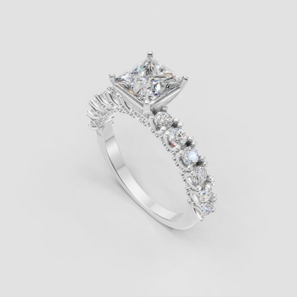 Polished yellow gold ring with square princess cut center diamond