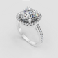 Cushion cut engagement ring featuring a full diamond halo