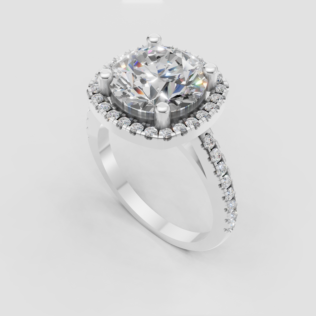 Cushion cut engagement ring featuring a full diamond halo