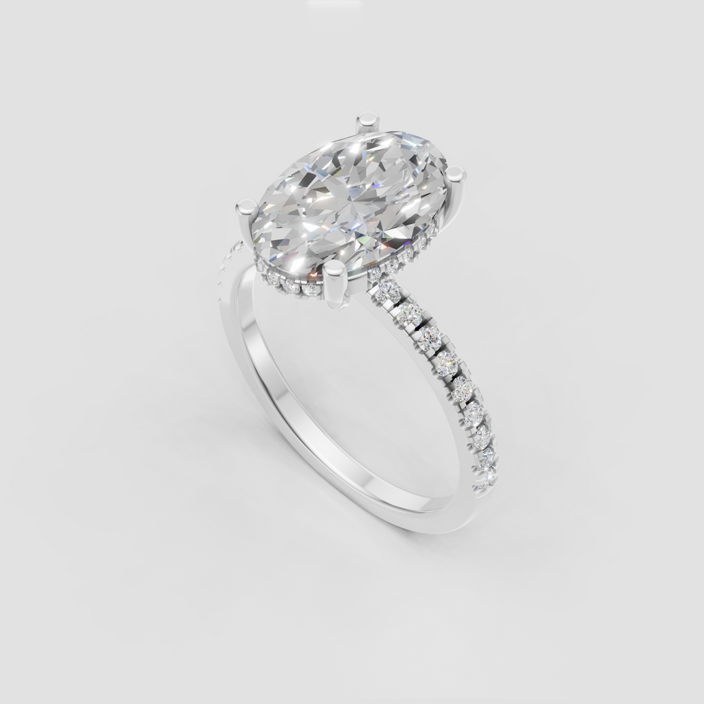 Luxury oval cut diamond ring with hidden halo detail