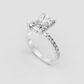 Modern radiant cut diamond ring with hidden diamond halo