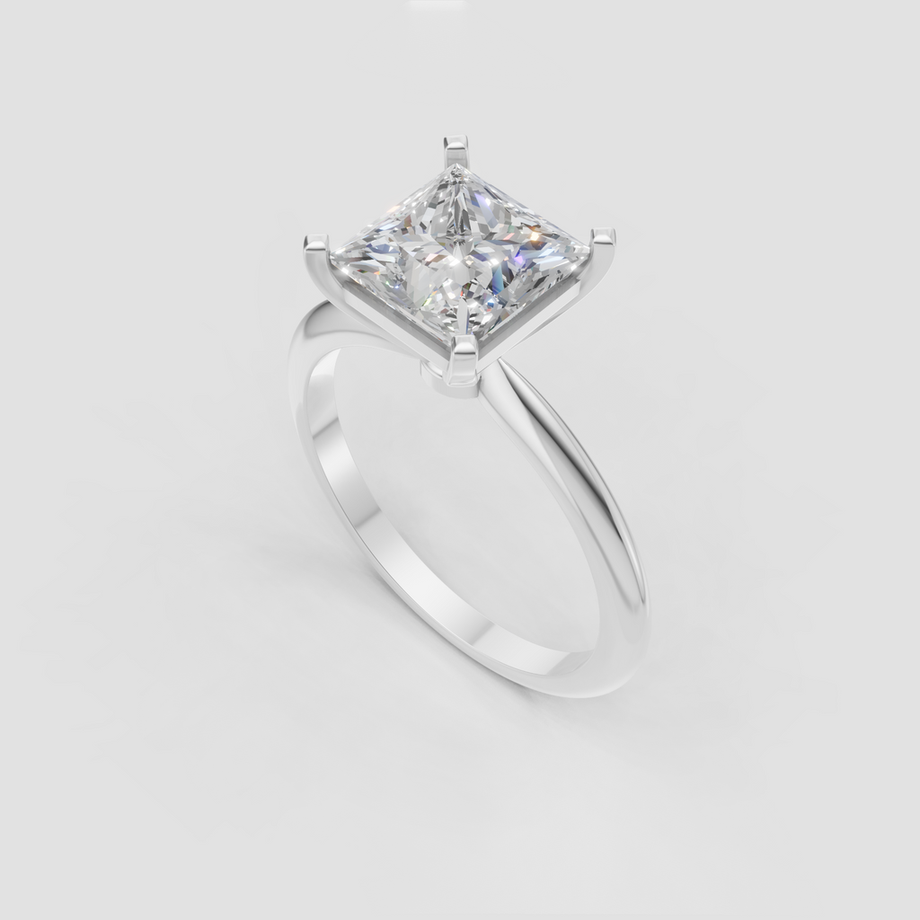 Four-prong princess cut diamond solitaire bridal ring