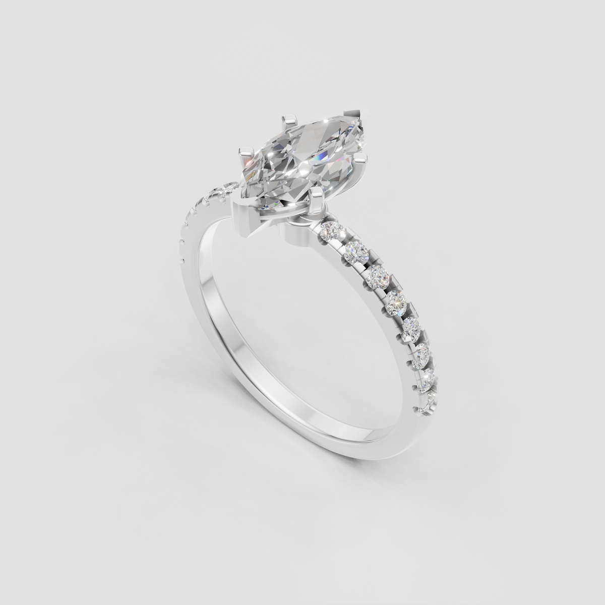 Marquise center stone solitaire ring with diamond pavé band