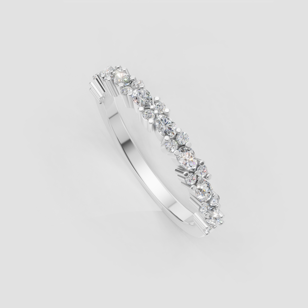 Detailed floral cluster diamond wedding band with sparkling accent stones
