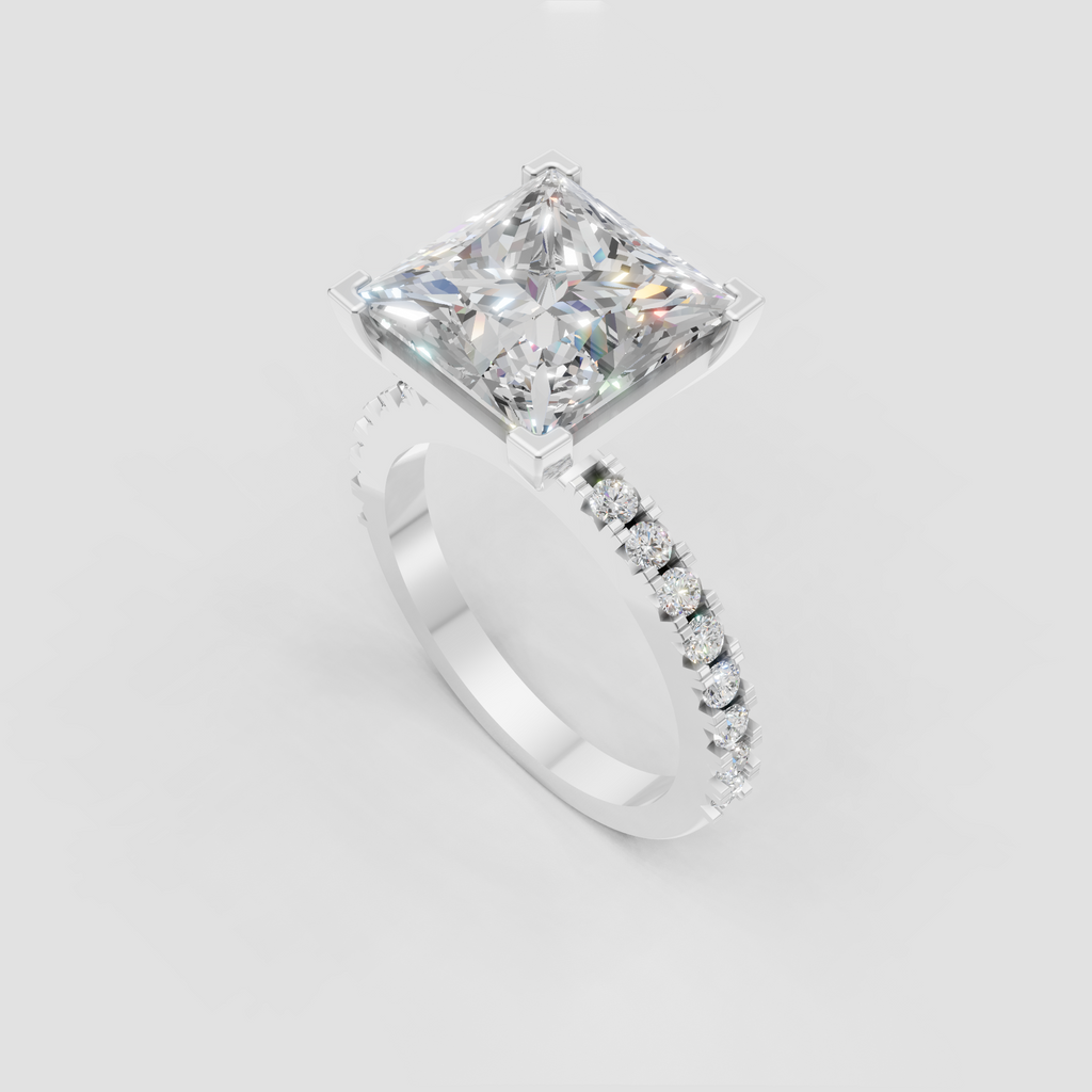 Square princess cut diamond engagement ring in polished yellow gold