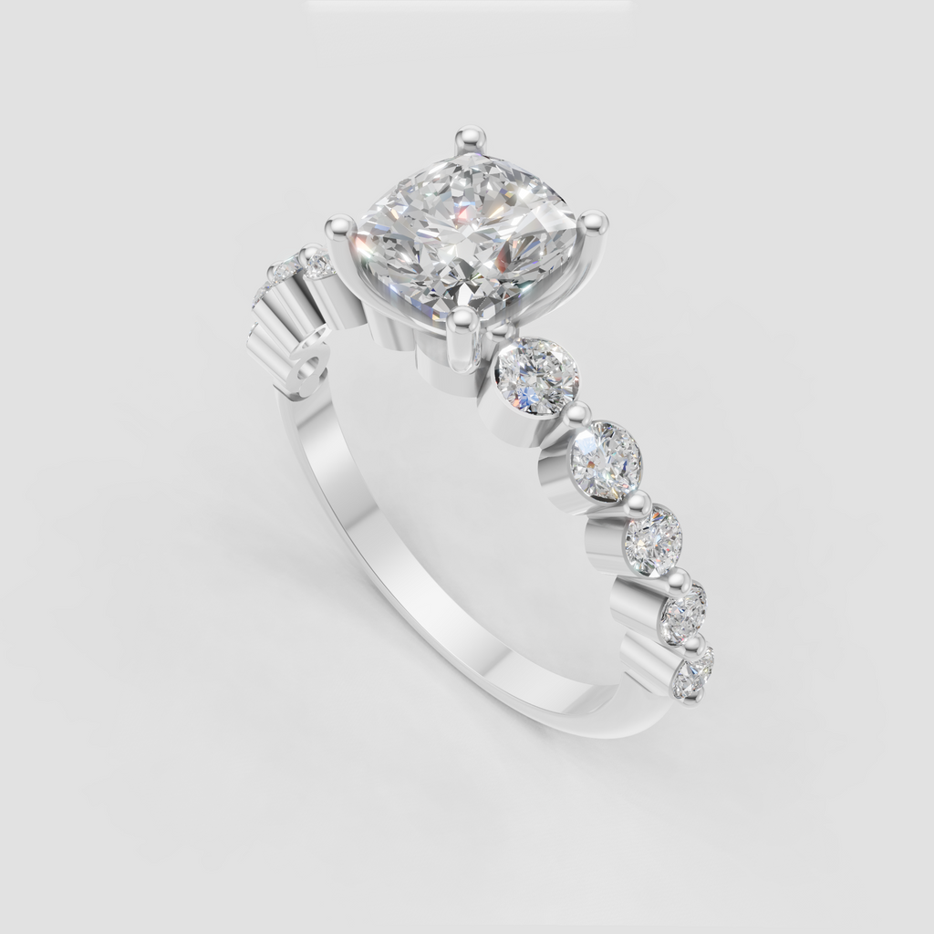 Four-prong cushion diamond engagement ring in polished yellow gold