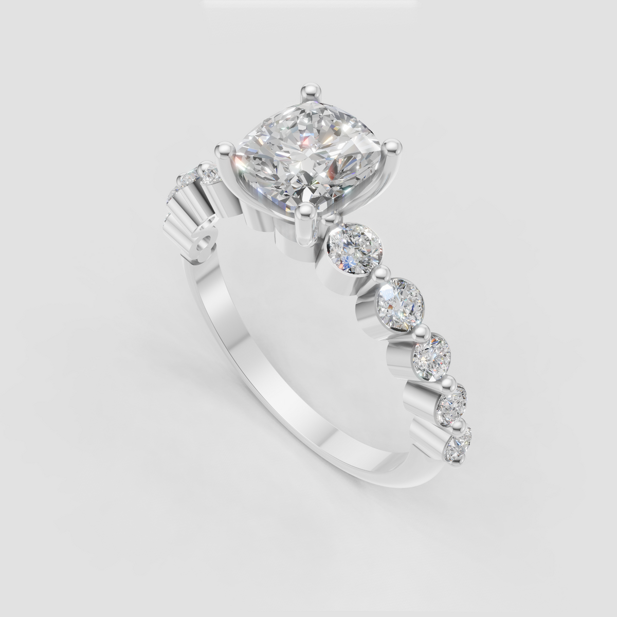 Four-prong cushion diamond engagement ring in polished yellow gold