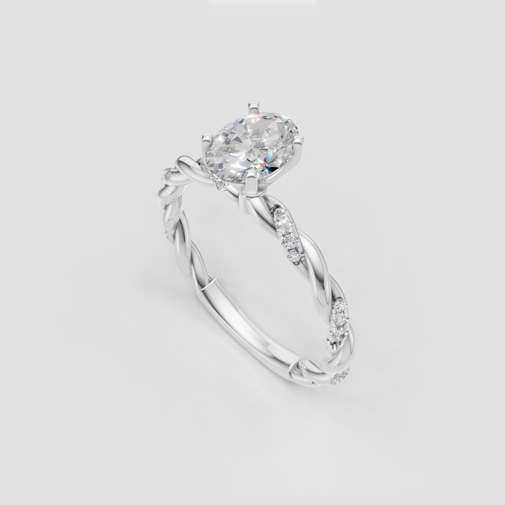 Elegant oval diamond twisted wedding ring