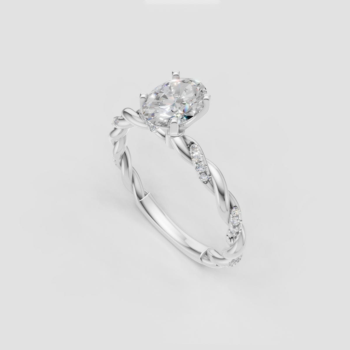 Elegant oval diamond twisted wedding ring