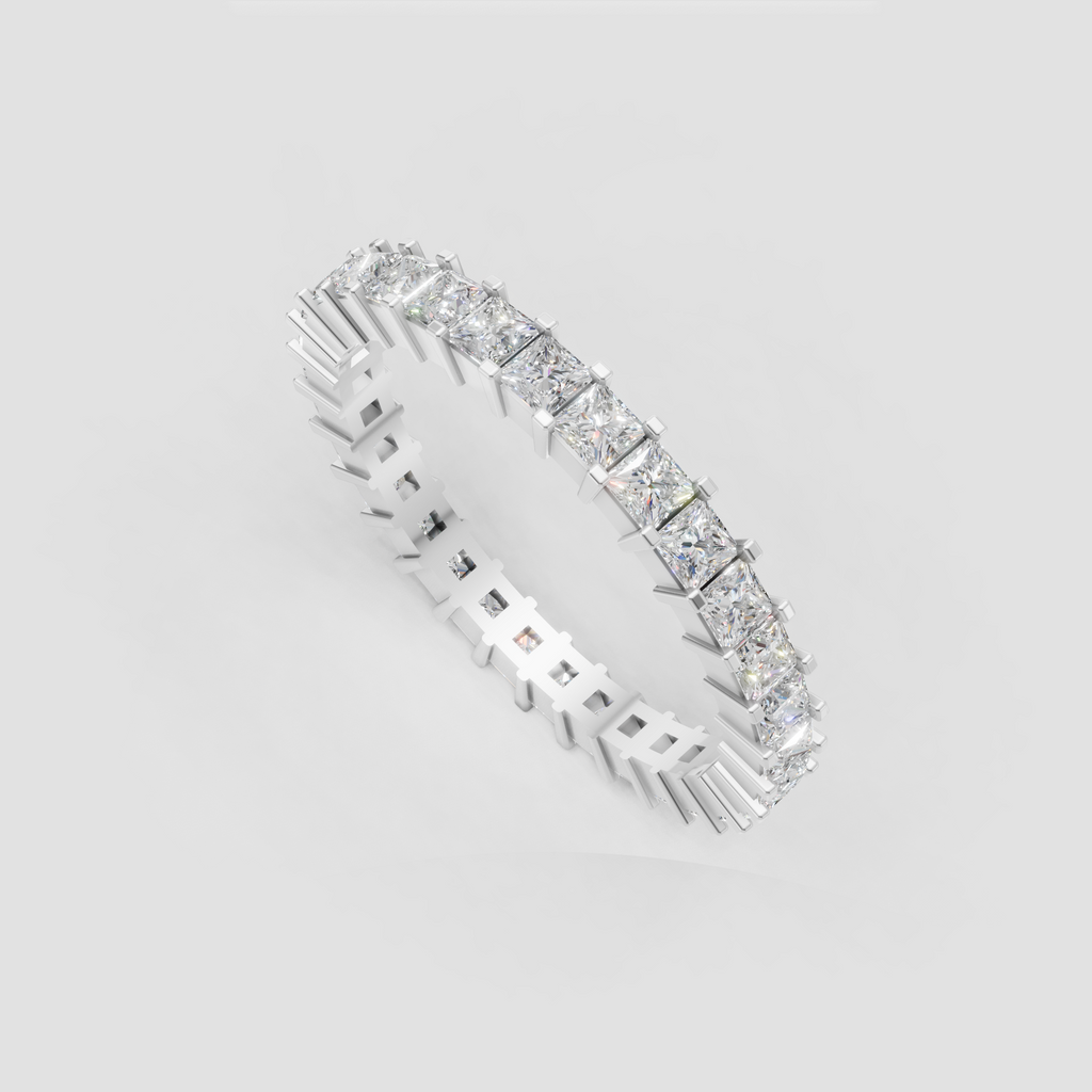 Square princess cut diamond full eternity band in yellow gold