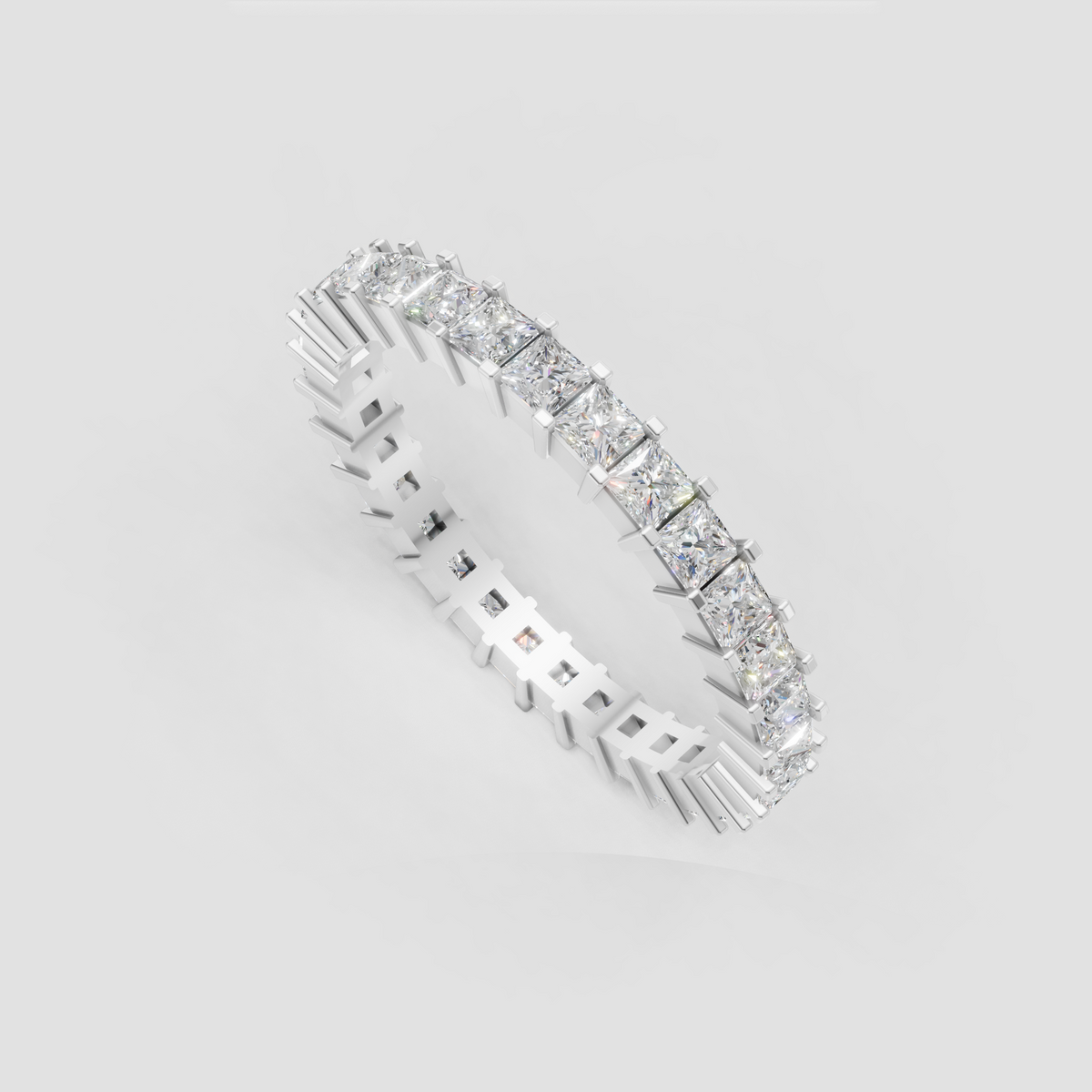 Square princess cut diamond full eternity band in yellow gold